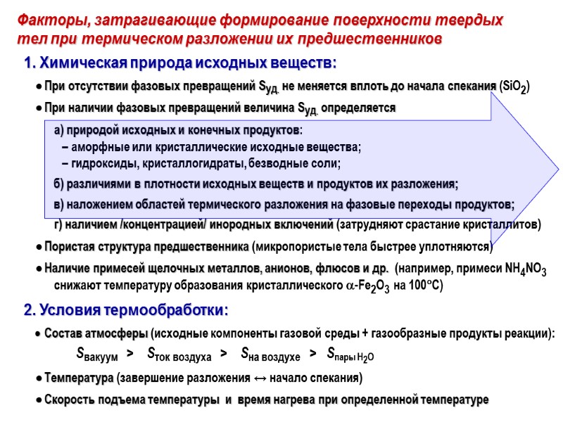 1. Химическая природа исходных веществ:      При отсутствии фазовых превращений